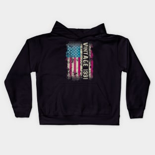 Vintage 1991 USA Flag 29th Birthday Gifts 29 Year Old Bday Kids Hoodie